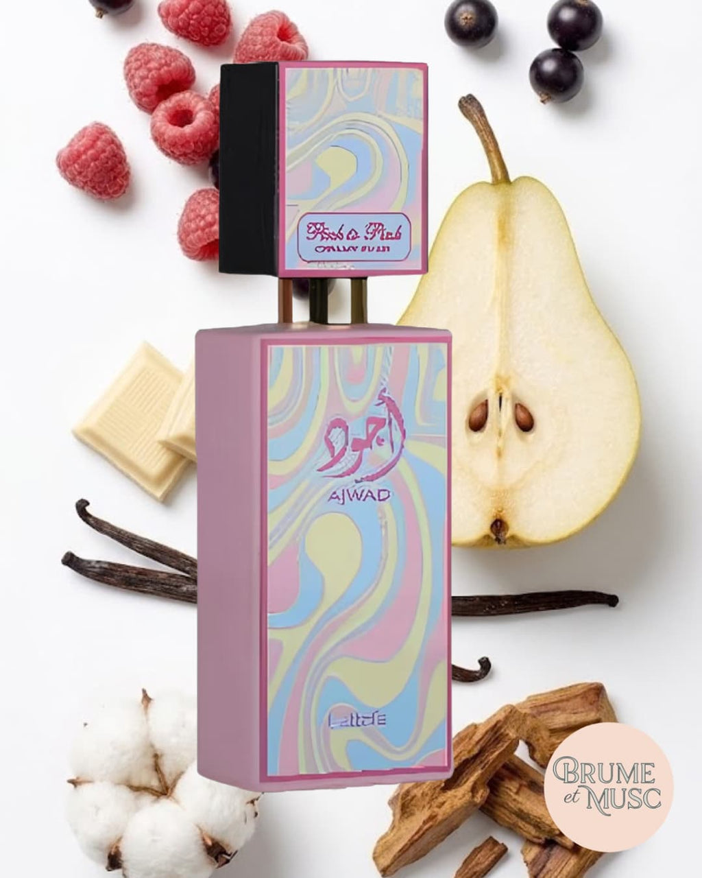 Ajwad Pink to pink Creamy Elixir parfum framboise cassis poire chocolat blanc vanille