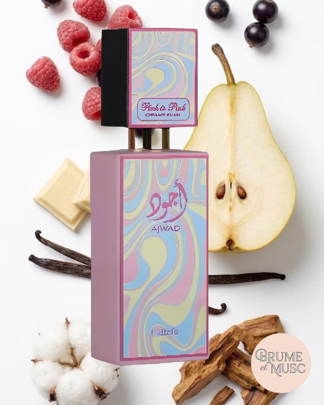 Ajwad Pink to pink Creamy Elixir parfum framboise cassis poire chocolat blanc vanille
