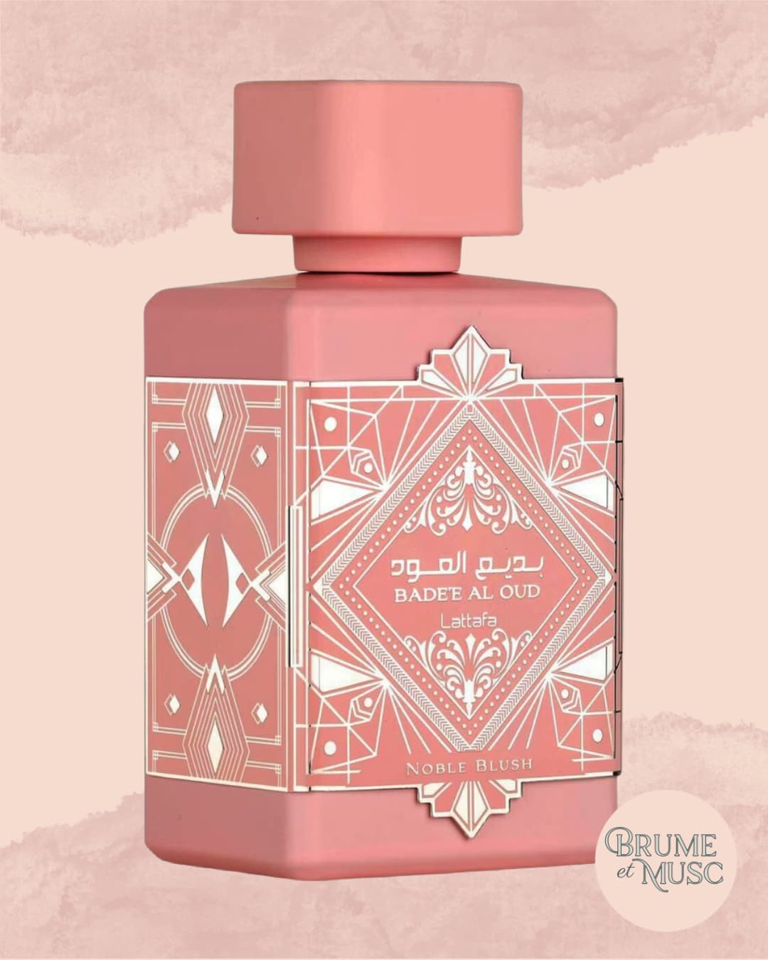 Flacon de l'eau de parfum Bade'e Al Oud Noble Blush de Lattafa - Parfum rose et gourmand
