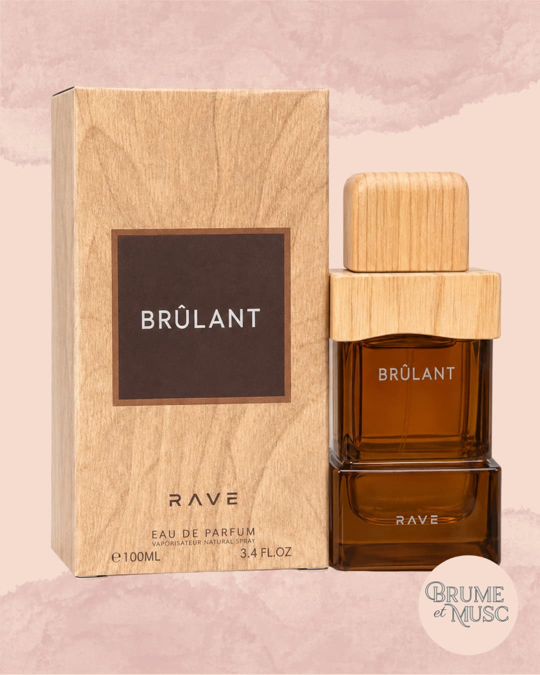 Flacon Brûlant de Rave par Lattafa, parfum oriental aux notes de caramel, fruits rouges et lavande.