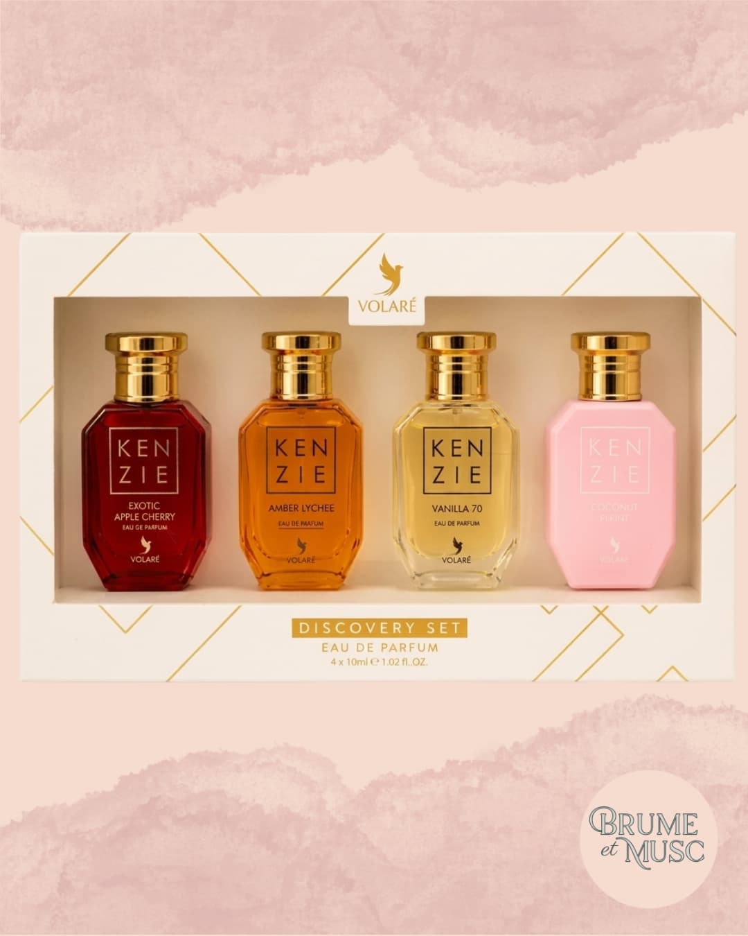 Coffret découverte Discovery Set Kenzie de Volaré contenant 4 miniatures de parfums