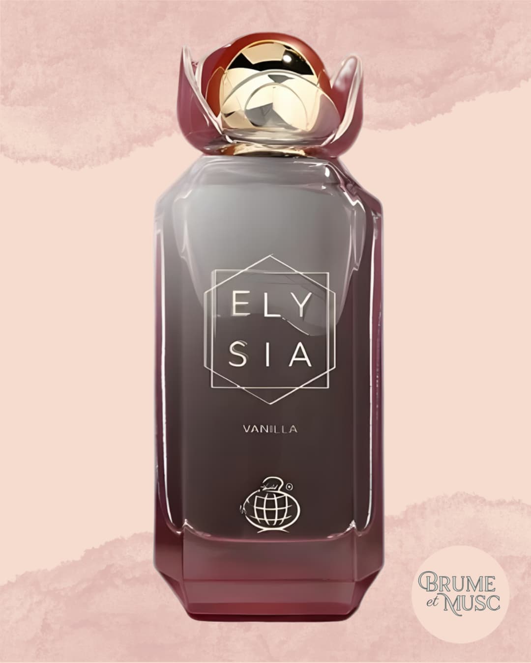 Eau de parfum Elysia Vanilla de Fragrance World, flacon élégant aux reflets dorés