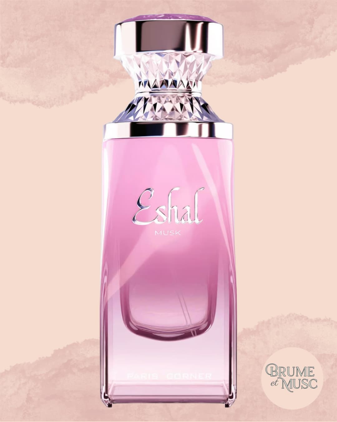 Flacon Eshal Musk Paris Corner, parfum musqué et floral aux notes de lotus et muguet