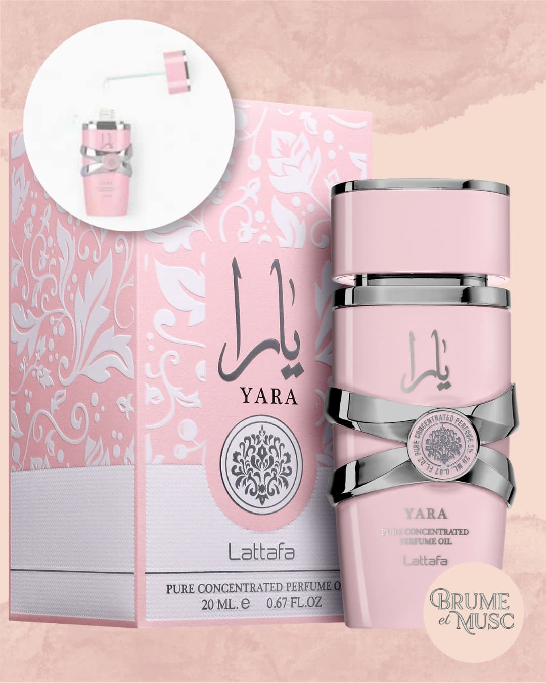 Huile de parfum Yara Lattafa, flacon concentré rose