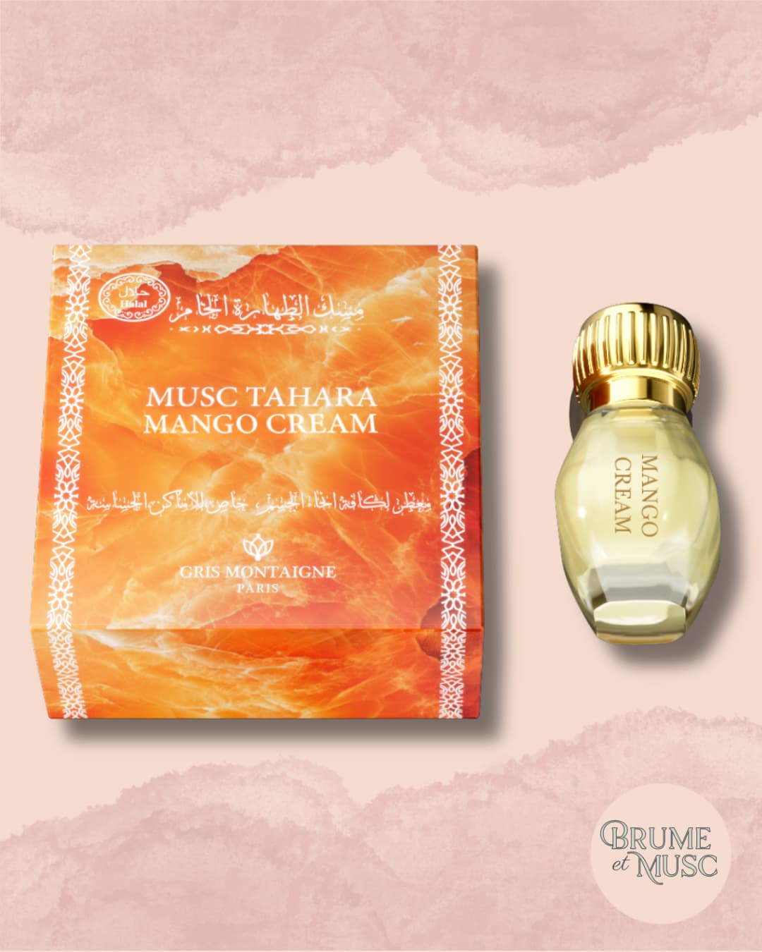 Flacon 12ml de Musc Tahara Mango Cream par Gris Montaigne avec sa tige d'application intégrée.