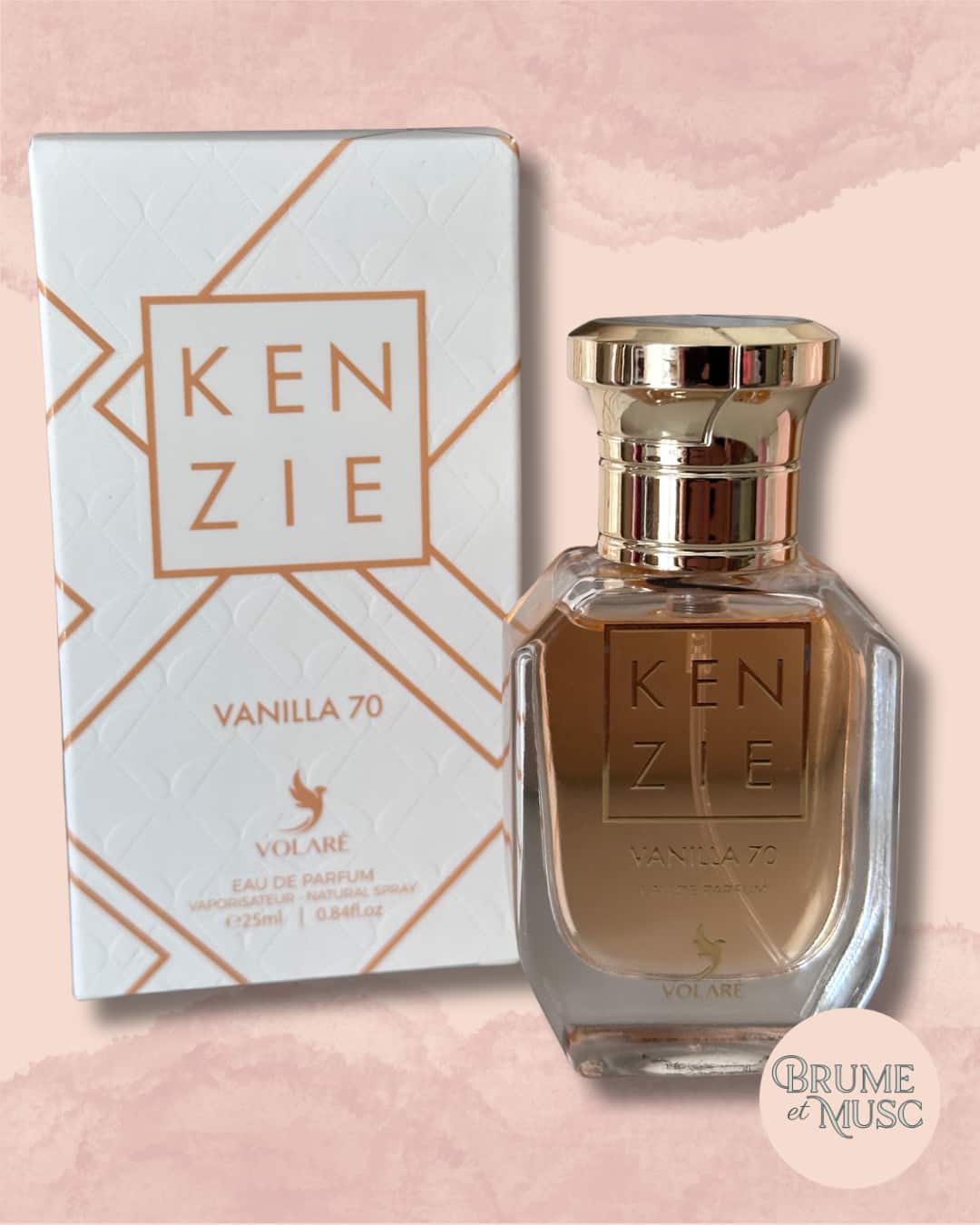 Eau de parfum Kenzie Vanilla 70 de Volaré, vanille gourmande aux notes de pêche et poire.