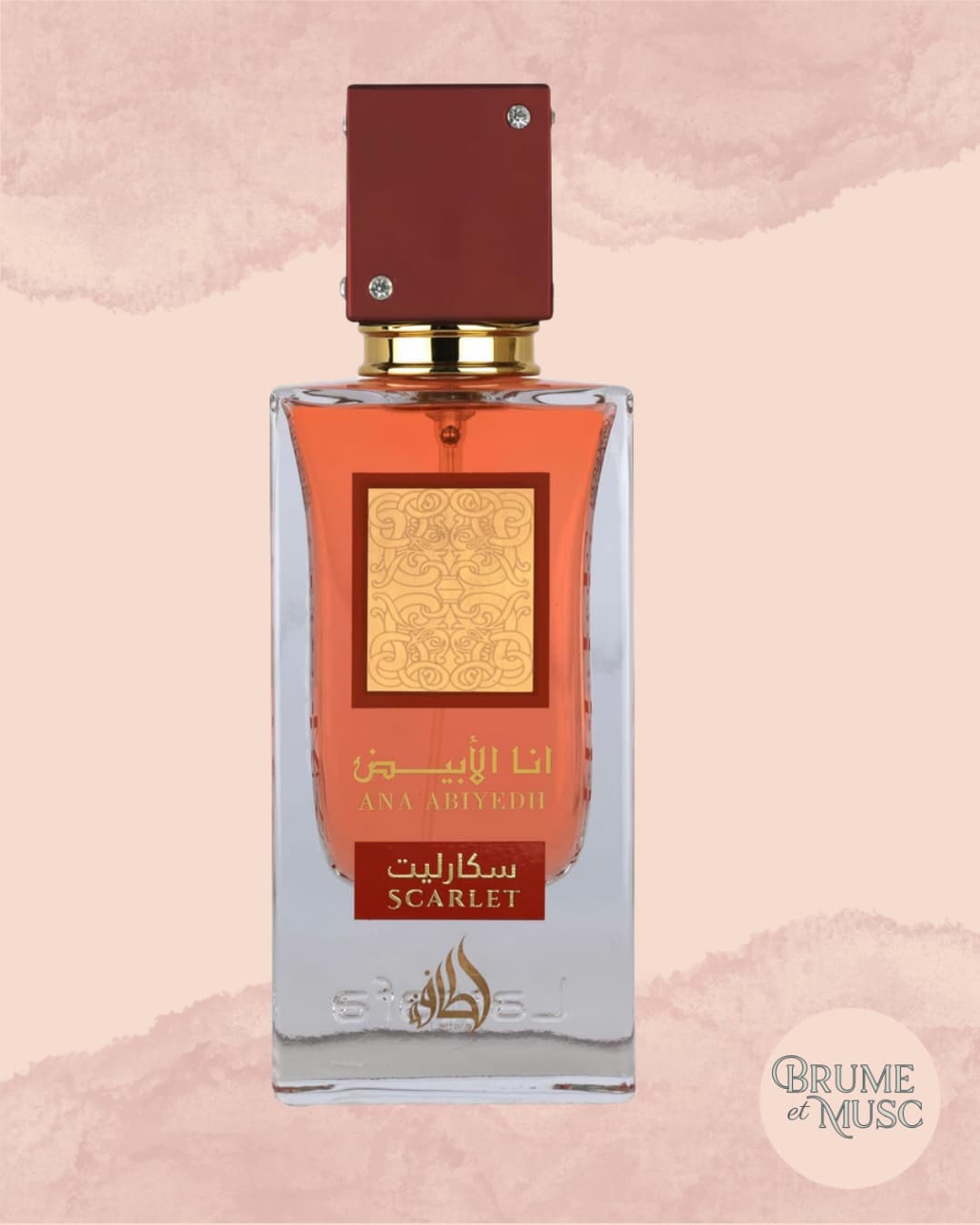 Flacon rouge Ana Abiyedh Scarlet de Lattafa, fragrance orientale à la cerise