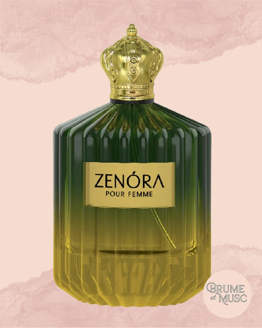 Eau de parfum Zenora de la maison Faan, flacon élégant aux notes de safran et de vanille.