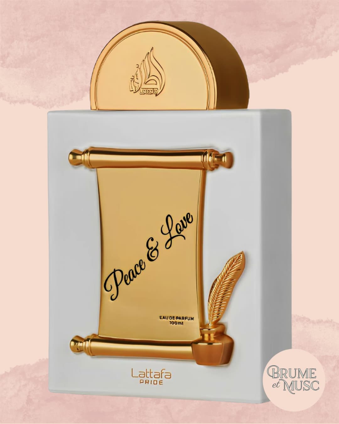Flacon Peace & Love Lattafa Pride, parfum haut de gamme aux notes d'amande, tubéreuse et vanille