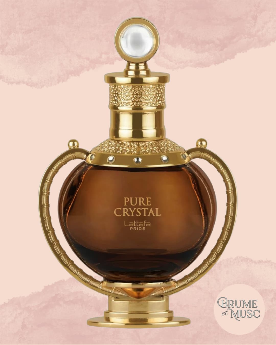 Flacon Pure Crystal Lattafa Pride, parfum prestigieux aux notes de cognac, ambre et bois de santal
