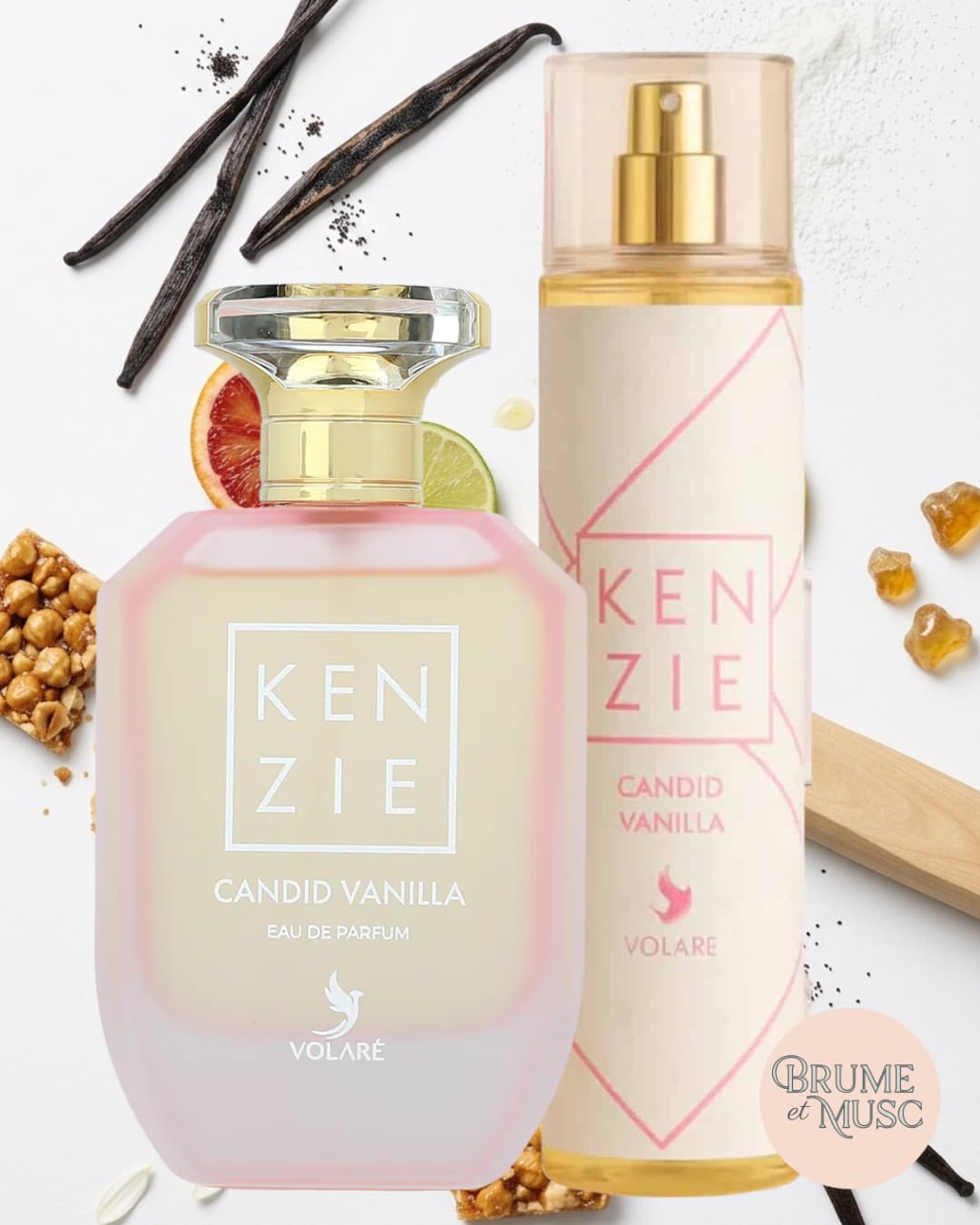 Ingrédients olfactifs de Kenzie Candid Vanilla : vanille, agrumes, praliné et bois de santal