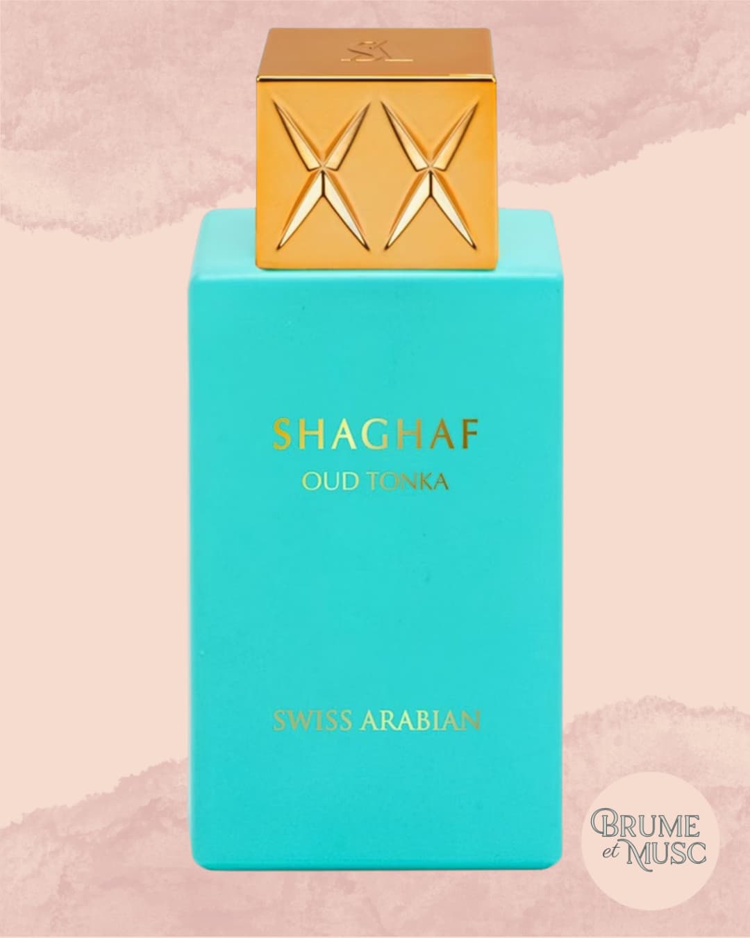 Parfum Shaghaf Oud Tonka de Swiss Arabian, flacon bleu argenté, notes amande et tonka