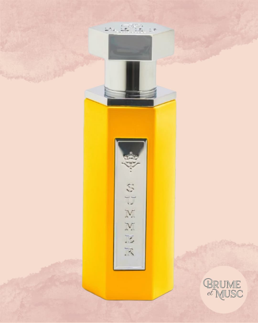 Flacon de luxe Summer Yellow par Reef Perfumes, parfum solaire aux notes de fleur d'oranger, cassis et vanille.